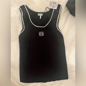 Loewe stretch race back black tank top. White trim. Size XS. New - never worn.